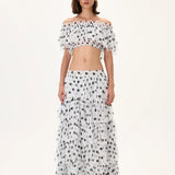 Laser Cut Polka Dot Chiffon Elasticated Midi Skirt