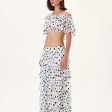Laser Cut Polka Dot Chiffon Elasticated Midi Skirt