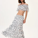 Laser Cut Polka Dot Chiffon Elasticated Midi Skirt