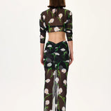 Flower Patterned Gathered Chiffon Crop Top