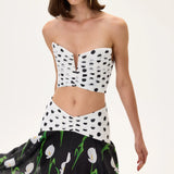 White Polka Dot Draped Corset Top