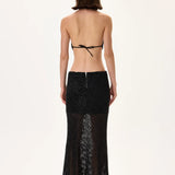 Black Beaded Net Halter Crop Top