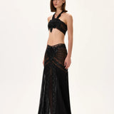 Black Fully Beaded Flower Top