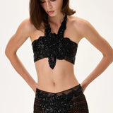 Black Fully Beaded Flower Top