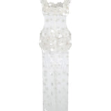 White Tulle Dress With Beaded Flower Details