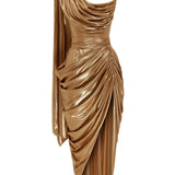 Gold Afrodit One Shoulder Midi Dress with Drape Details