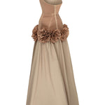Beige Maxi Dress With Corset And Flower Details