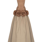 Beige Maxi Dress With Corset And Flower Details