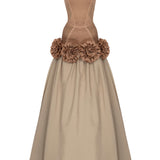 Beige Maxi Dress With Corset And Flower Details