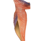 Sunset One Shoulder Midi Dress with Open Slit