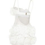 White Mini Dress With Lace And Flower Details
