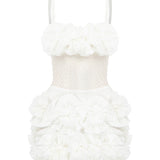 White Mini Dress With Lace And Flower Details