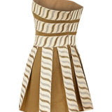 Strapless Mocha Mini Dress with Embroidery Stripe Details