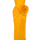 Orange Midi Dress With Corset And Flower Details