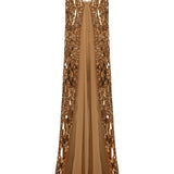 Gold Strapless Jumpsuit With Dripping Sequin Details