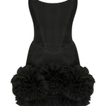 Black Mini Dress With Corset And Flower Details