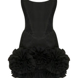 Black Mini Dress With Corset And Flower Details