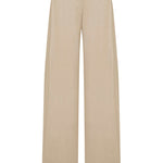 Beige Linen Pleated Pants With Gold Chain Details