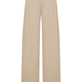 Beige Linen Pleated Pants With Gold Chain Details