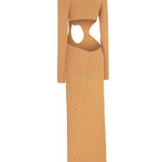 Beige Tricot Maxi Dress with Flower and Cutout Details