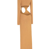 Beige Tricot Maxi Dress with Flower and Cutout Details