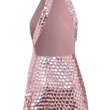 Pink Chiffon Mini Dress With Round Sequins