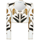 Printed Top With Zipper Front And Gold Sequin Details