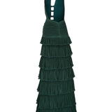 Halter Neck Ruffled Maxi Dress With Gold Accessory Detail