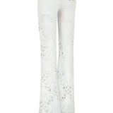 White Lace Pants With Gold Eyelet Details