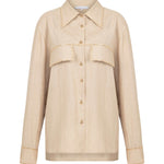 Beige Linen Shirt With Gold Chain And Button Details