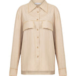 Beige Linen Shirt Without Gold Chain And Button Details