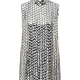 Silver Chiffon Halter Neck Mini Dress with Round Sequins