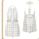 HALTER NECK CRYSTAL EMBELLISHED MINI DRESS WITH NECK DETAILS