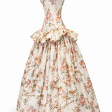Flower Printed Silk Shantung Corseted Ball Gown