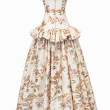 Flower Printed Silk Shantung Corseted Ball Gown