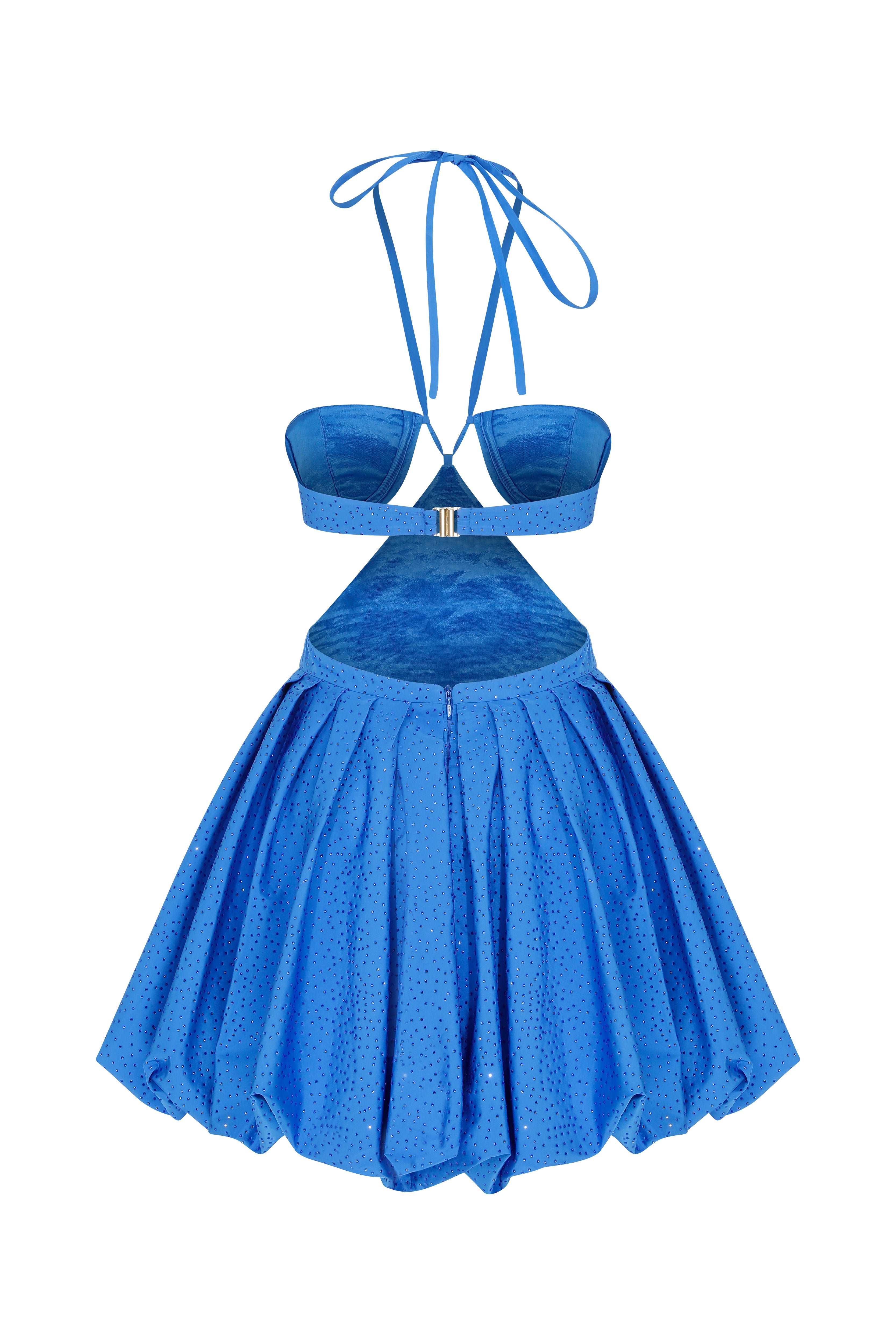 Blue Balloon Faille Mini Dress