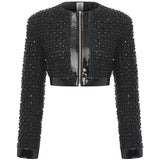 Black Rugan Crochet Crop Jacket with Gold Zipper