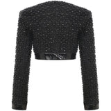 Black Rugan Crochet Crop Jacket with Gold Zipper