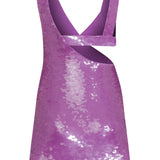 Purple Sequined Mini Dress with Cutout and Gold Button Details