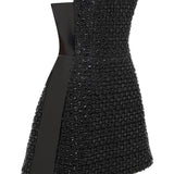 Strapless Black Rugan Crochet Mini Dress