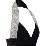 Black Velvet Halter Strap Top with Crystal Beading Details