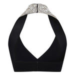 Black Velvet Halter Strap Top with Crystal Beading Details