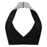 Black Velvet Halter Strap Top with Crystal Beading Details