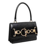 Black Rugan Handbag with Gold Metal Detail