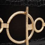 Black Rugan Handbag with Gold Metal Detail