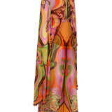 Printed Chiffon Jumpsuit with Deep Neck and Gold Buckle