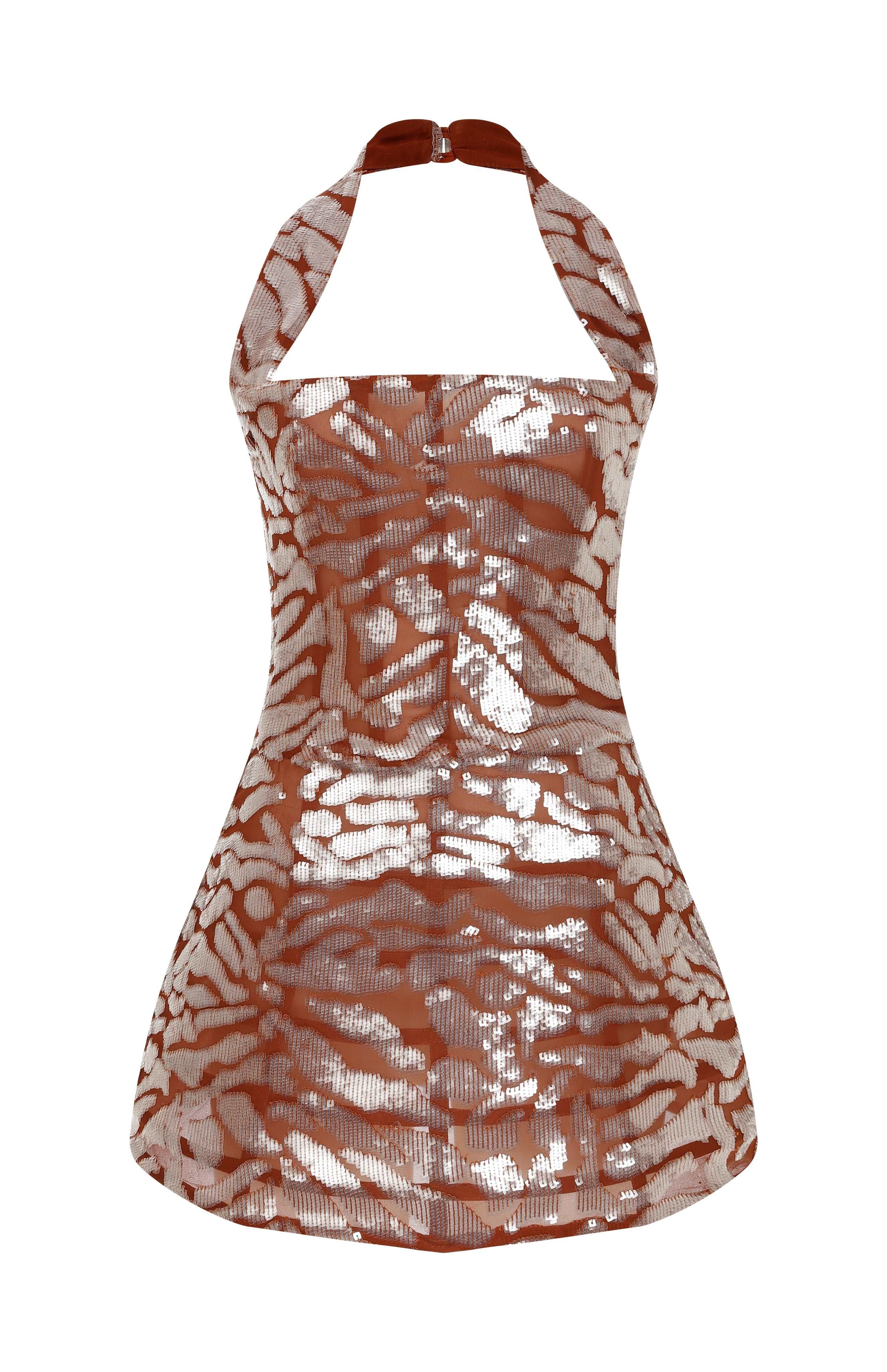 Chocolate Baloon Mini Dress with Patterned Sequin Details