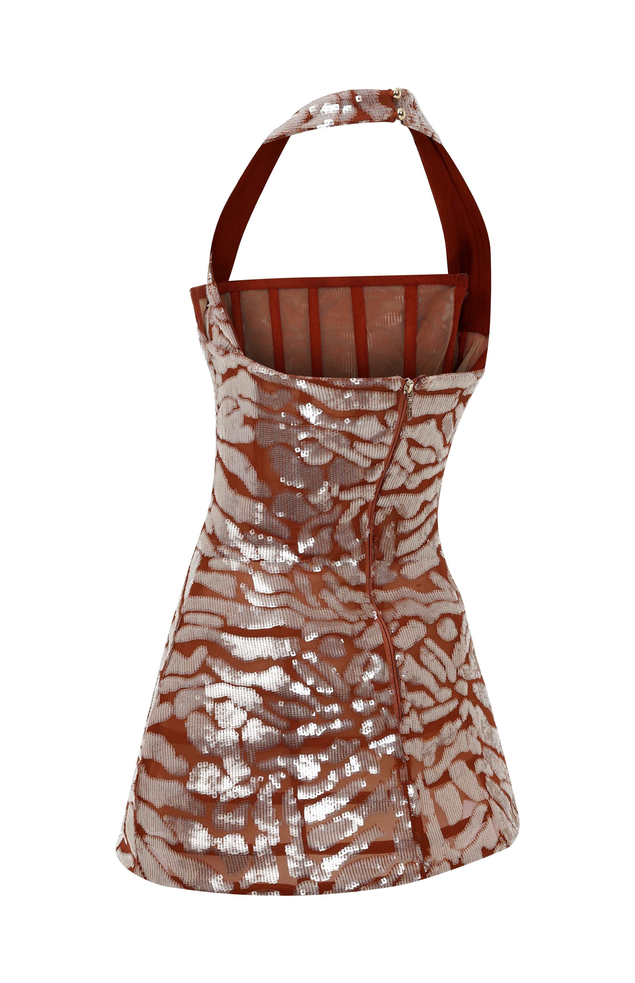 Chocolate Baloon Mini Dress with Patterned Sequin Details