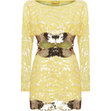 Lemon Mini Dress with Cutout Waist and Patterned Sequin Details