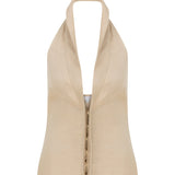 Linen Halter Neck Top With Open Front Detail